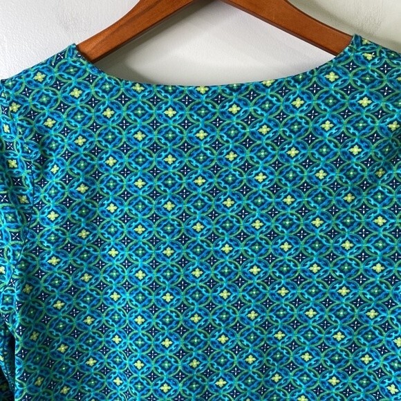 J Jill Pin Tuck Pullover Long Sleeve Top Geometric Print Watercolor Turquoise - Picture 7 of 16